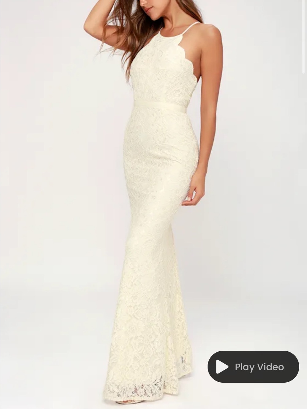 Lulu's Cream Lace Halter Formal Gown